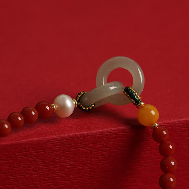 Pulsera de confianza con hebilla de paz doble de jade hetiano de ágata roja natural con Buddha Stones