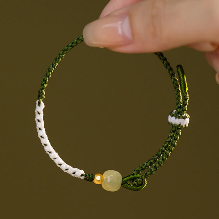 Pulsera de cuerda trenzada de la suerte con cuentas de jade hetiano de plata de ley 925 con Buddha Stones