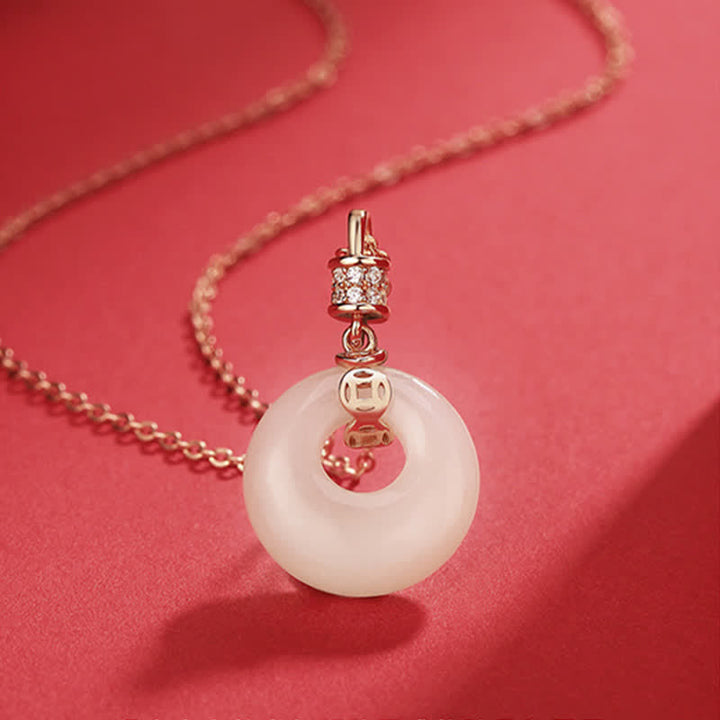 Colgante de plata de ley 925 con moneda de jade blanco hetiano, flor, hebilla de la paz, suerte