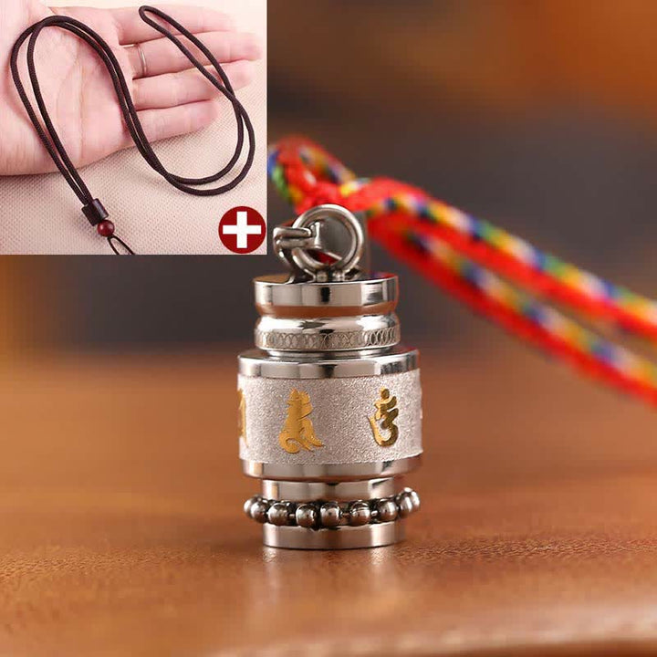 Buddha Stones Tíbet Om Mani Padme Hum Shurangama Mantra Titanio Acero Sabiduría Amuleto Collar Colgante - 1,2 cm x 1,8 cm - Plata - Cuerda marrón - image 14