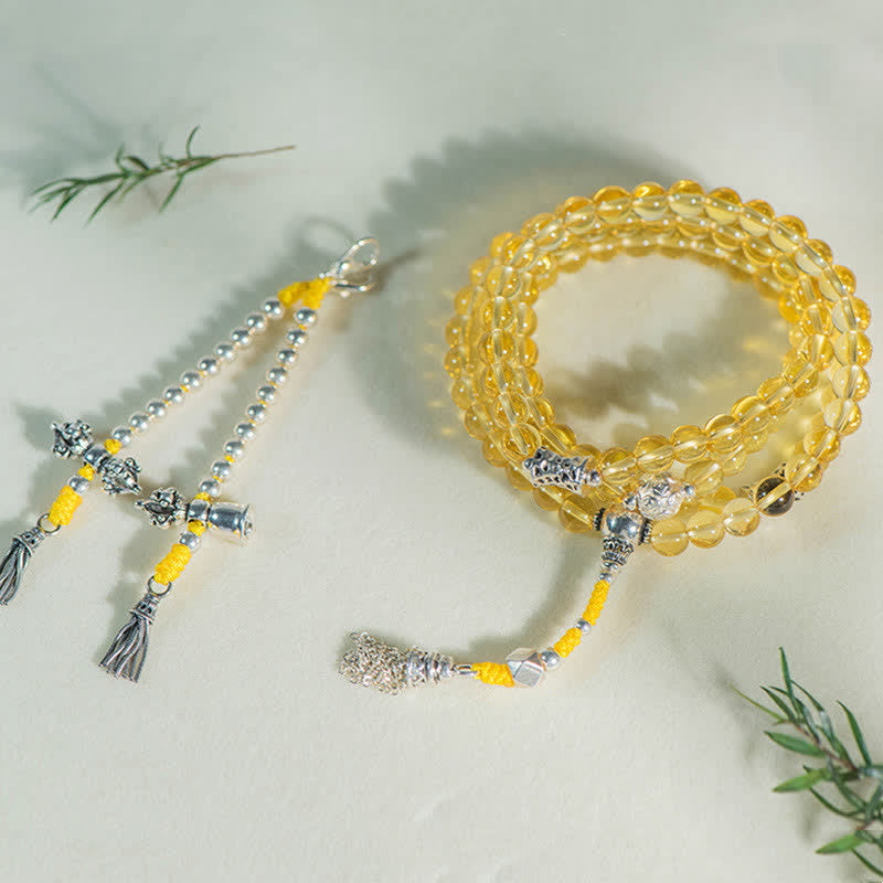 108 cuentas Mala de plata de ley 925, citrino Natural, ágata roja, Jade blanco, pulsera con dijes de prosperidad