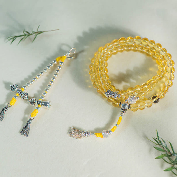 108 cuentas Mala de plata de ley 925, citrino Natural, ágata roja, Jade blanco, pulsera con dijes de prosperidad