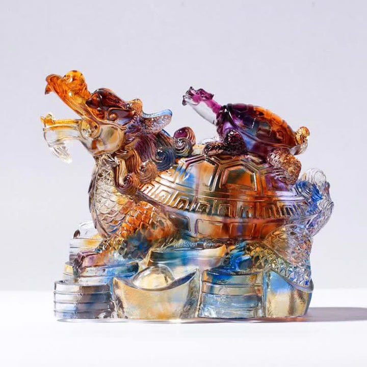 Feng Shui Dragon Turtles hecho a mano Liuli Crystal Art Piece Protección Decoración de la Oficina del Hogar