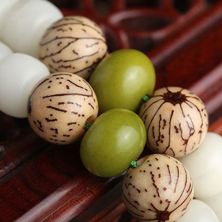 Buddha Stones Jade Blanco Bodhi Lotus Mala Armonía Collar Pulsera