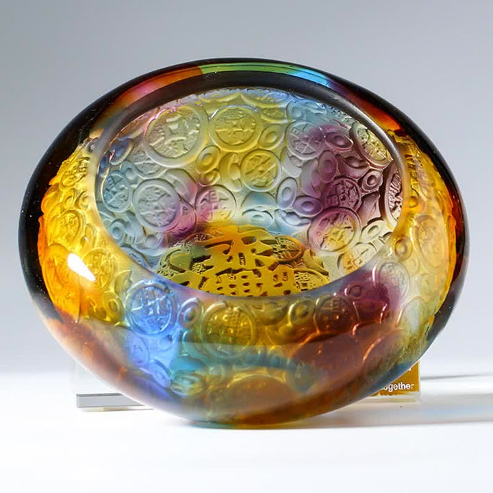 Cuenco del tesoro de cristal Liuli hecho a mano, lingotes, pieza de arte, decoración del hogar