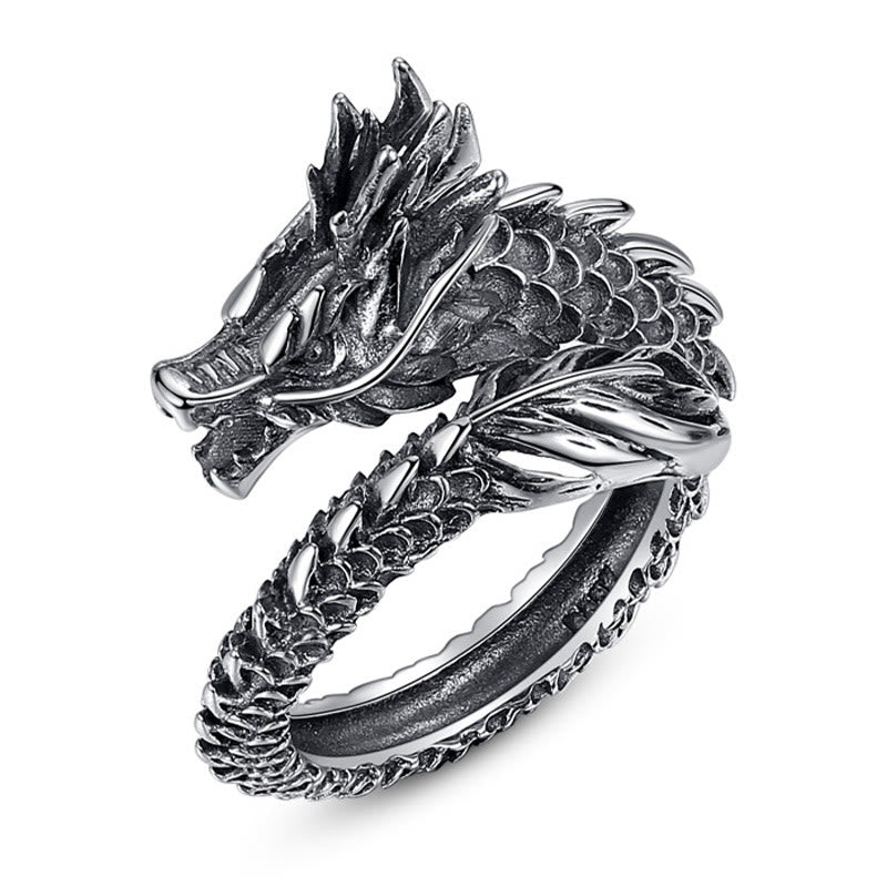 Anillo ajustable de plata de ley 925 con Buddha Stones , diseño vintage de dragón, protección del éxito, fuerza
