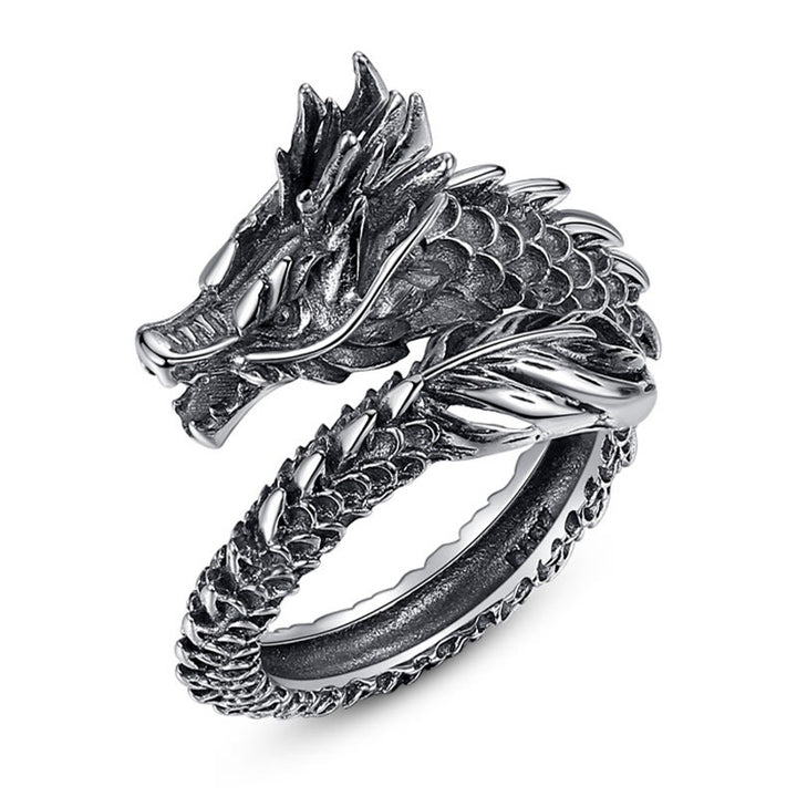 Anillo ajustable de plata de ley 925 con Buddha Stones , diseño vintage de dragón, protección del éxito, fuerza