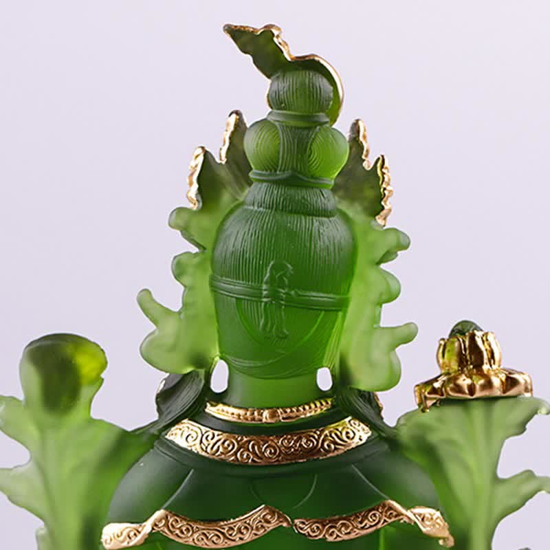 Bodhisattva Tara Verde hecho a mano Liuli Crystal Art Piece Protección Hogar Oficina Estatua Decoración