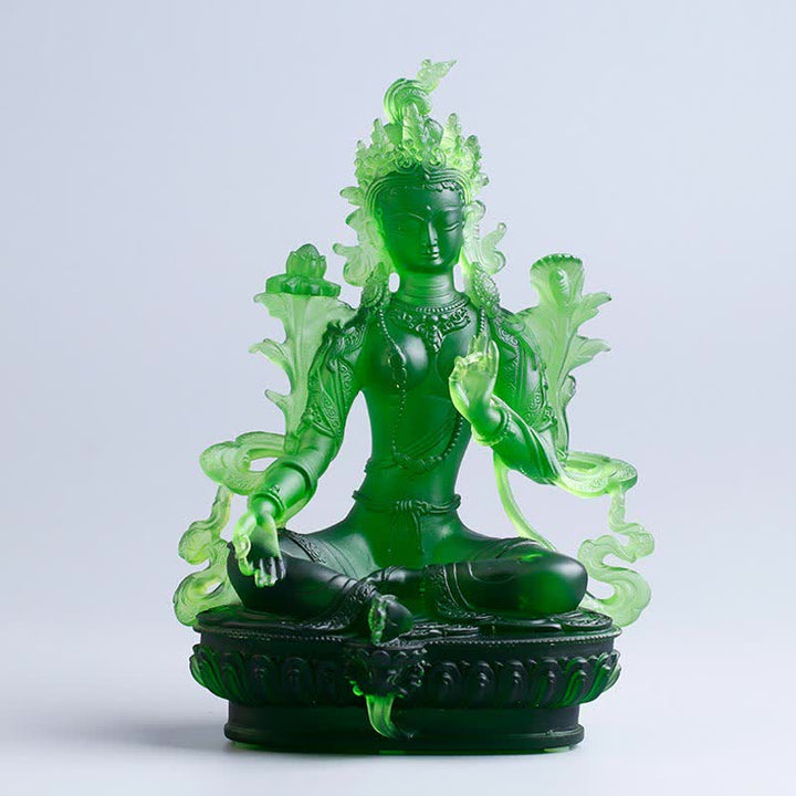Bodhisattva Tara Verde hecho a mano Liuli Crystal Art Piece Protección Hogar Oficina Estatua Decoración