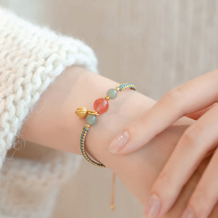 Pulsera de hilo con Buddha Stones, ágata roja, Jade, loto, confianza, calma