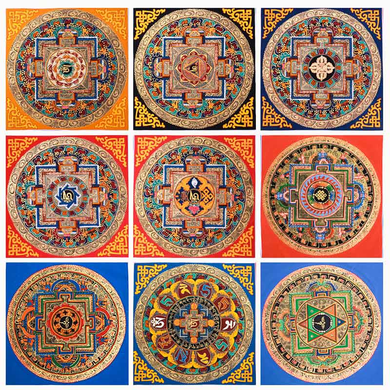 Caja ciega tibetana hecha a mano Thangka pintura bendición Thangka patrón de Color aleatorio