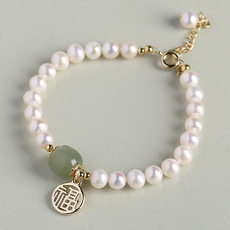 Pulsera de cuentas curativas de felicidad de jade hetiano con perlas naturales de Buddha Stones
