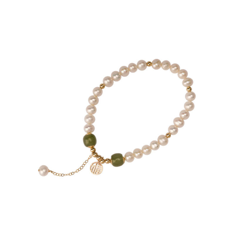 Pulsera de cuentas de sabiduría de felicidad de jade hetiano de perlas naturales
