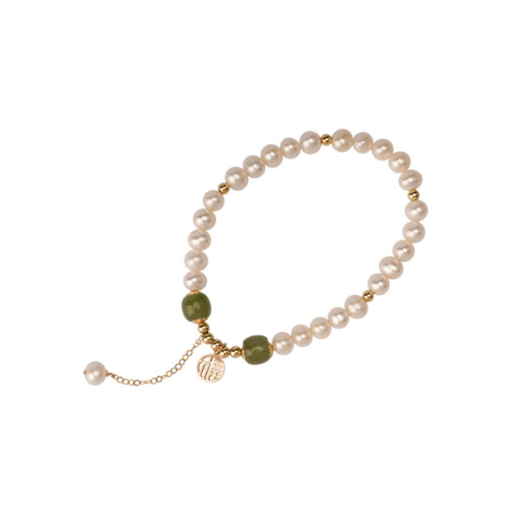 Pulsera de cuentas de sabiduría de felicidad de jade hetiano de perlas naturales
