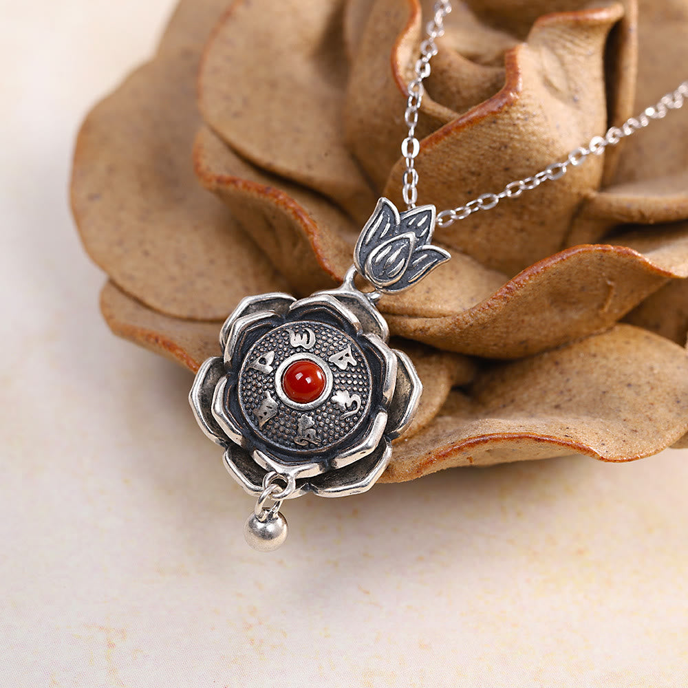Pendientes colgantes de plata de ley 925 Om Mani Padme Hum Lotus Peace - Collar - image 1