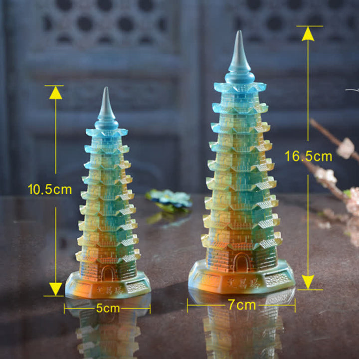 Feng Shui Wenchang Torre hecha a mano Liuli Crystal Pagoda Pieza de arte Suerte Decoración de la oficina en el hogar