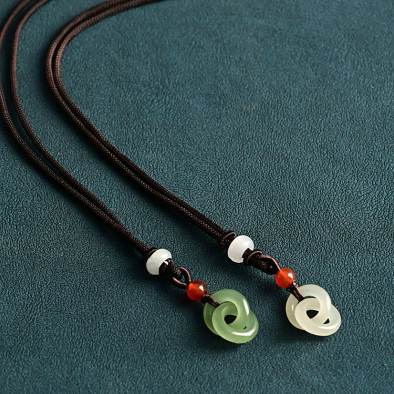 Buddha Stones Natural Hetian cian Jade blanco Jade doble paz hebilla éxito collar colgante