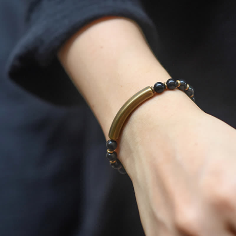 Pulsera de pareja de paz con Buddha Stones, jaspe rojo, ágata de musgo, cristal de obsidiana negra, cobre