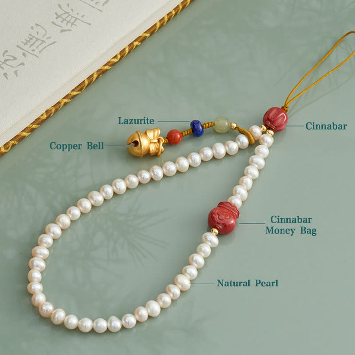 Buddha Stones, perla Natural, cinabrio, bolsa de dinero, campana, bestia tragadora de oro, León danzante, decoración colgante para teléfono curativo