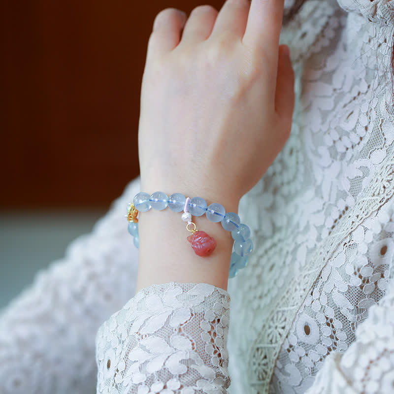 Pulsera con dijes curativos, cuentas de perlas de ágata roja, aguamarina natural, Buddha Stones