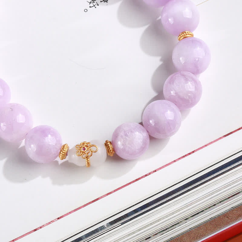 Kunzite Hetian White Jade Gourd Love Pulsera de crecimiento espiritual