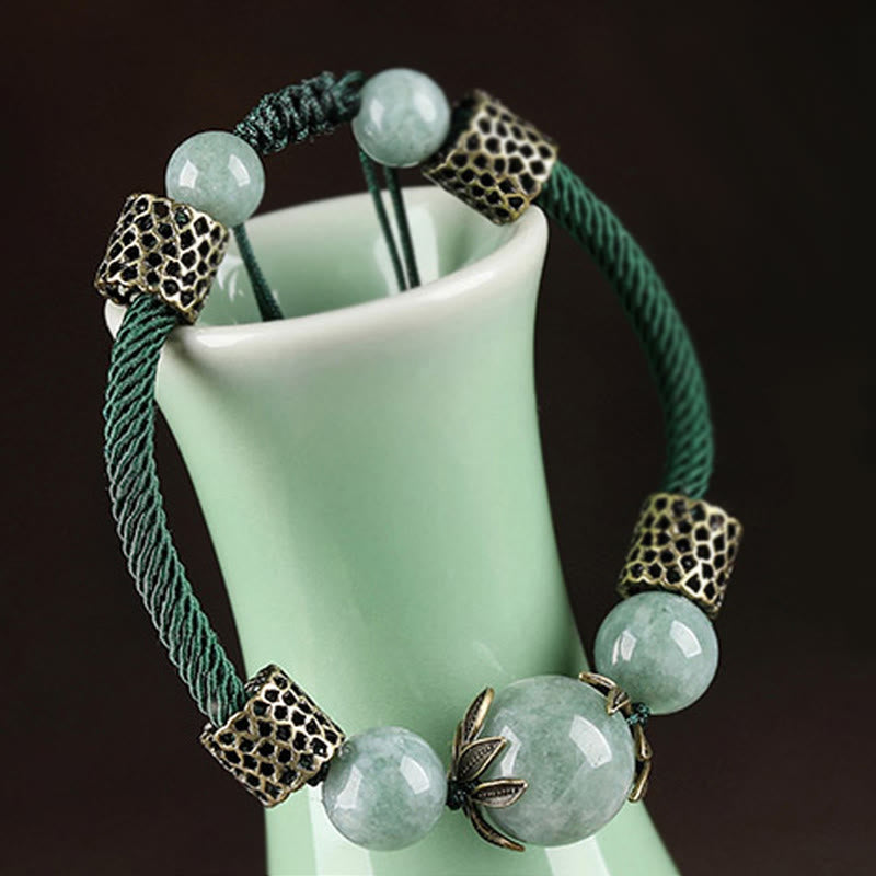 Pulsera de prosperidad con cuentas de jade de la suerte y cuerda verde hecha a mano con Buddha Stones