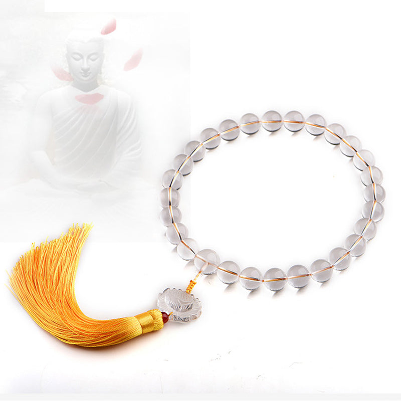 Decoración de coche Mala de bolsillo con borlas de meditación Mala de muñeca de loto de cristal blanco Natural
