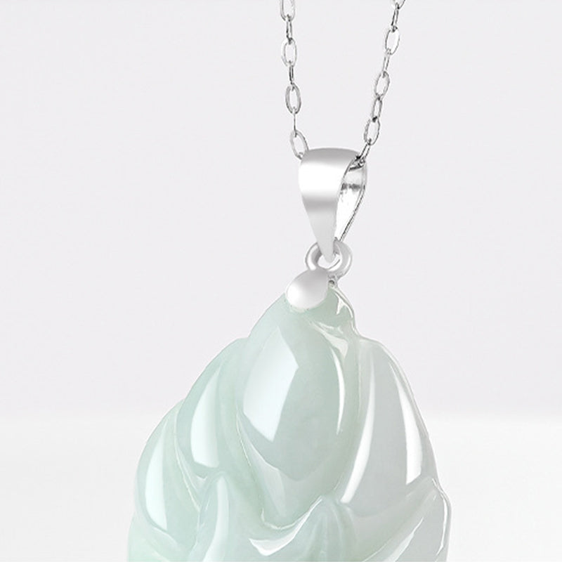 Colgante de collar de prosperidad de zorro de nueve colas de jade natural de plata de ley 925 con Buddha Stones