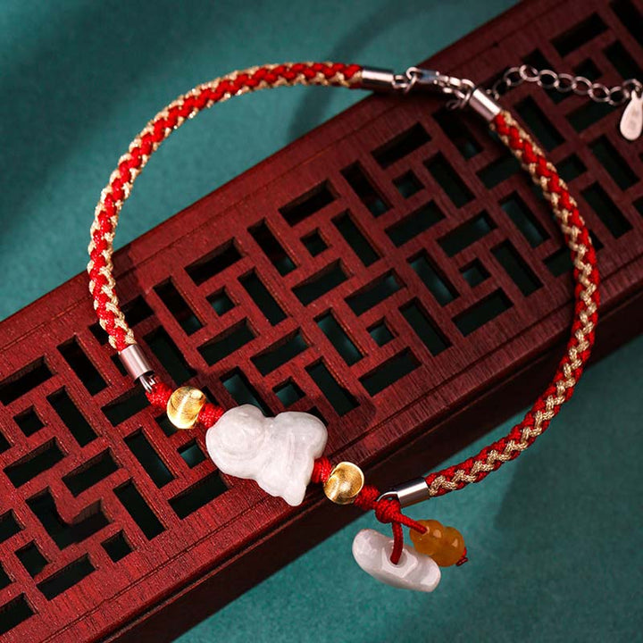 Tobillera con pulsera de hilo rojo de prosperidad de Jade del zodíaco chino con Buddha Stones - Mono (Talla de pulsera/tobillera: 19,5 + 4 cm) - image 12