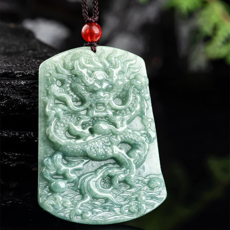 Buddha Stones Natural Jade Zodíaco Chino Dragón Mar Suerte Cadena Collar Colgante - image 6
