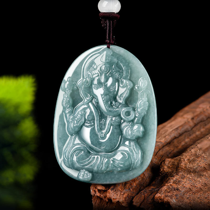 Buddha Stones Natural Jade Ganesh Ganpati Elefante Protección Amuleto Collar Colgante - image 7