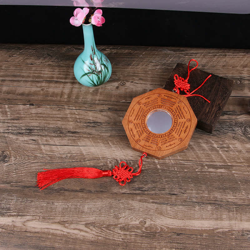 Feng Shui Bagua Mapa Madera de Durazno Monedas de Cinco Emperadores Equilibrio de Nudos Chinos Espejo de Mapa de Energía