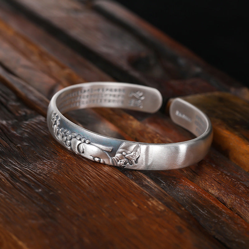 Pulsera de plata de ley 999 con Buddha Stones , cabeza de Buda, corazón, Sutra Serenity