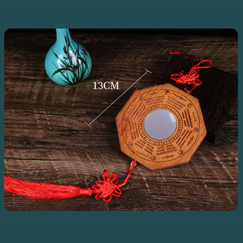 Feng Shui Bagua Mapa Madera de Durazno Monedas de Cinco Emperadores Equilibrio de Nudos Chinos Espejo de Mapa de Energía