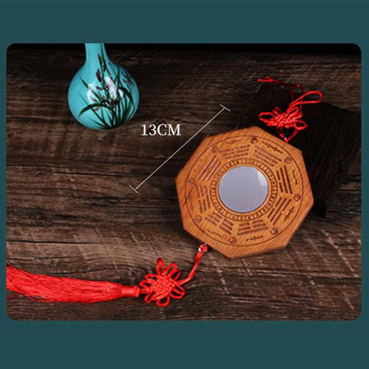 Feng Shui Bagua Mapa Madera de Durazno Monedas de Cinco Emperadores Equilibrio de Nudos Chinos Espejo de Mapa de Energía