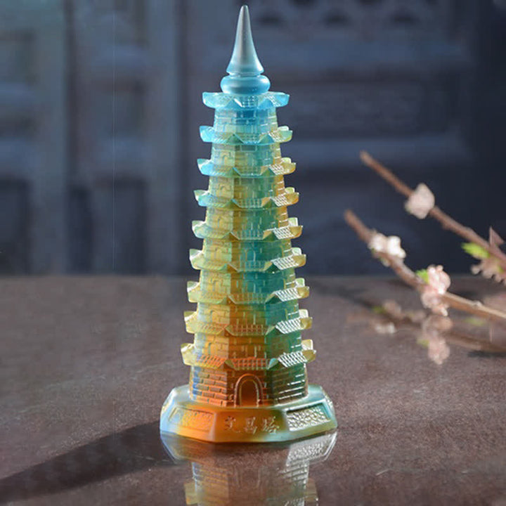 Feng Shui Wenchang Torre hecha a mano Liuli Crystal Pagoda Pieza de arte Suerte Decoración de la oficina en el hogar