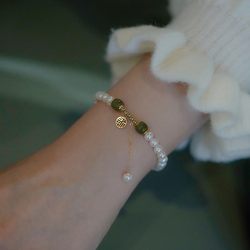 Pulsera de cuentas de sabiduría de felicidad de jade hetiano de perlas naturales