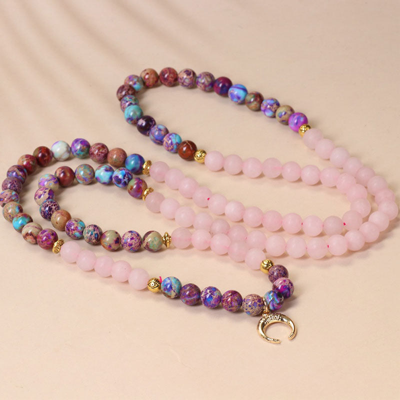 Pulsera curativa Mala de cristal rosa real Miano con 108 Buddha Stones