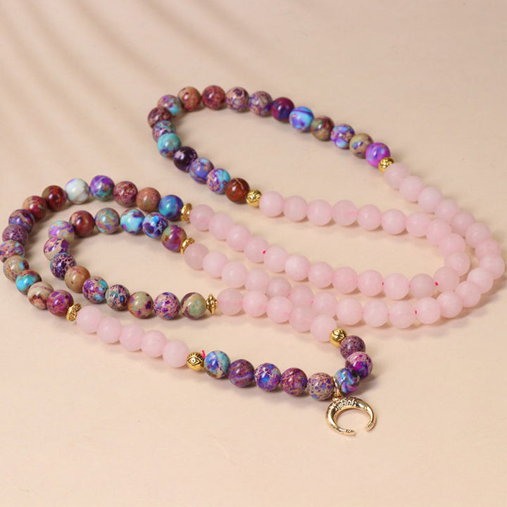Pulsera curativa Mala de cristal rosa real Miano con 108 Buddha Stones