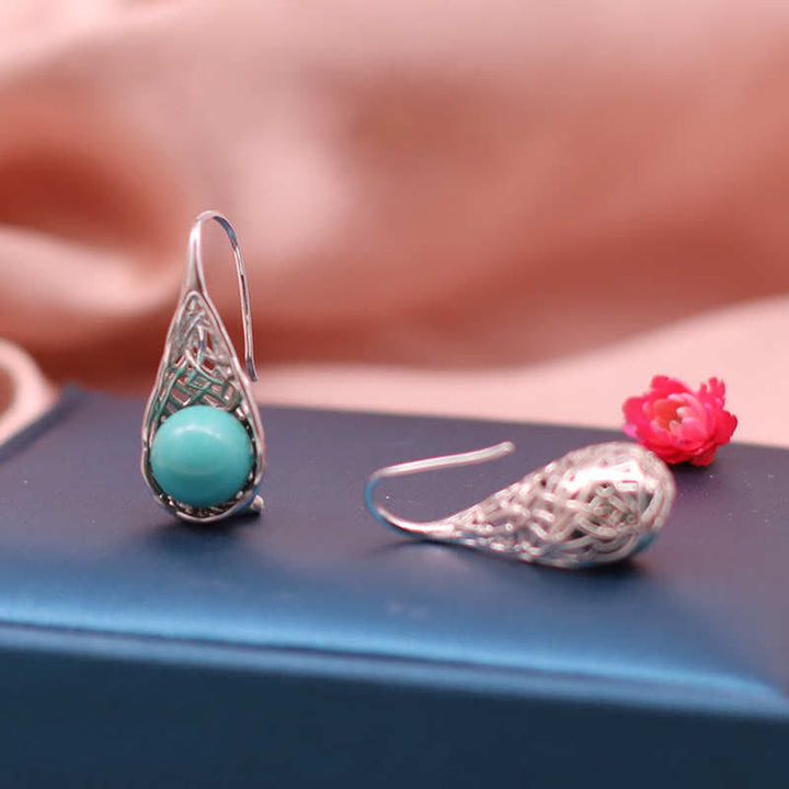 Pendientes colgantes de plata de ley 925 con diseño de cuentas de color turquesa