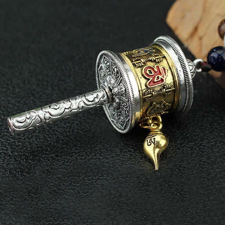 Buddha Stones tibetano Om Mani Padme Hum rueda de oración rotación Vajra collar de madera colgante - image 9