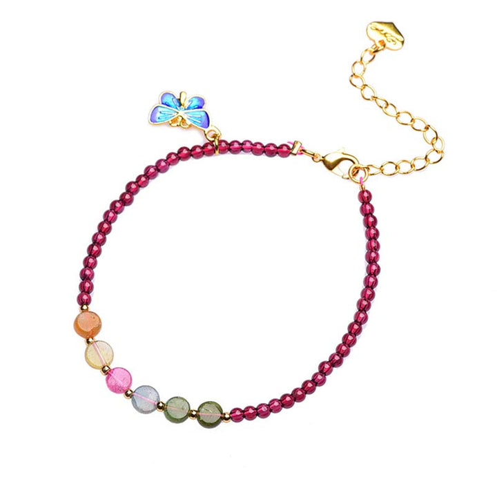 Tobillera Pulsera Protección Mariposa Turmalina Granate