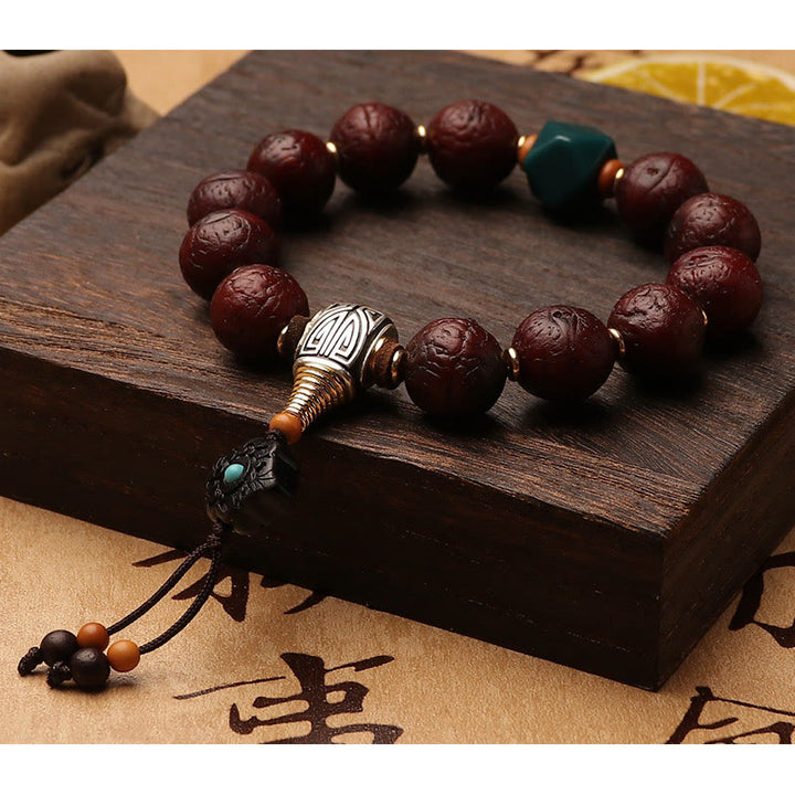 Cuenta de ágata de semilla de Bodhi tibetana, abalorio de borla de suerte y riqueza, Mala para muñeca
