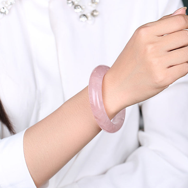 Brazalete de pulsera de cuarzo rosa natural con Buddha Stones