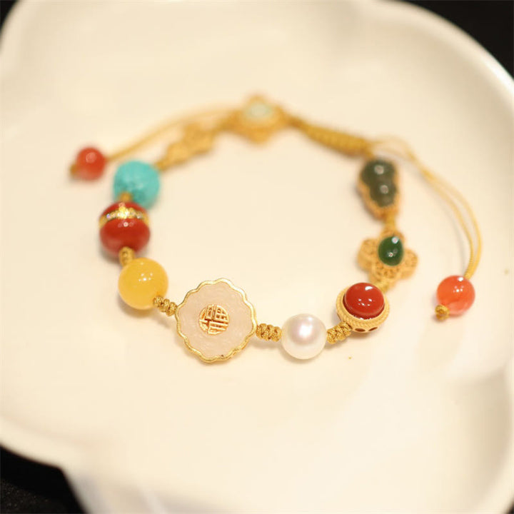 Pulsera de la suerte con cristales de ágata roja, ámbar y Jade hetiano Natural de Plata de Ley 925