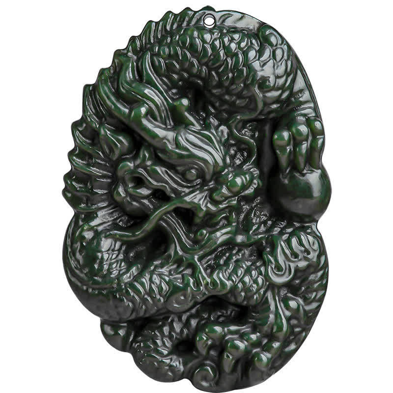Buddha Stones Hetian Cian Jade Dragón Éxito Armonía Collar Colgante de cadena con cuentas - image 12