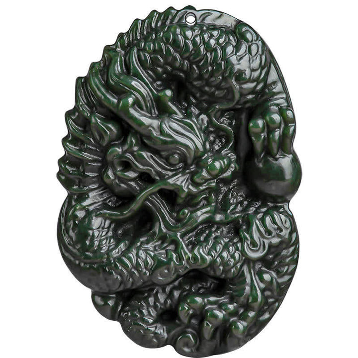 Buddha Stones Hetian Cian Jade Dragón Éxito Armonía Collar Colgante de cadena con cuentas - image 12