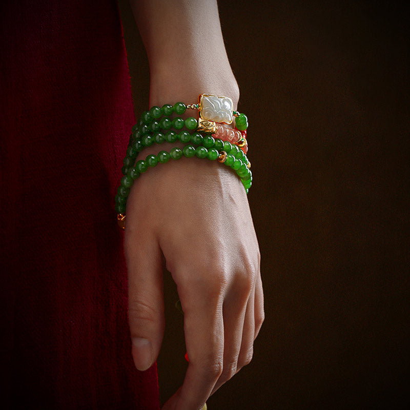 Buddha Stones 108 cuentas Mala cian Jade ágata roja pulsera de la suerte de Buda sonriente