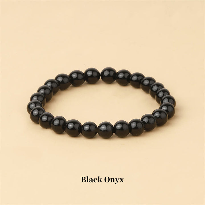 Pulsera de cuentas curativas de cuarzo con piedra natural de piedras de Buddha Stones - 8 mm - Ónix negro - image 55