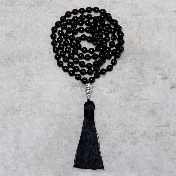 Buddha Stones 108 Mala cuentas de ónix negro Yoga meditación oración collar de cuentas